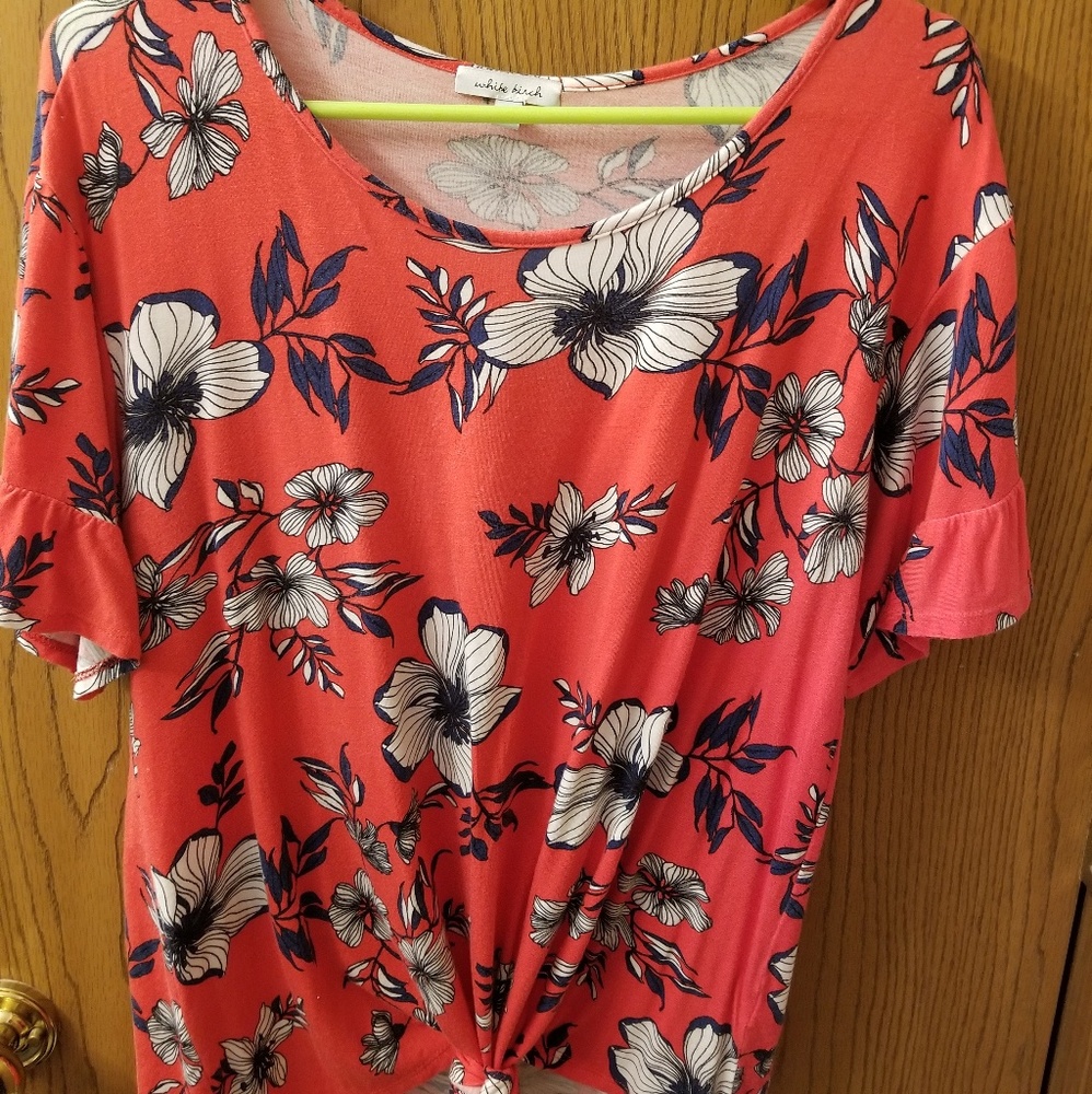Spring floral front tie shirt top Large
